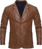 Classic Brown Buttoned Premium Sheepskin Leather Blazer Coat For Men